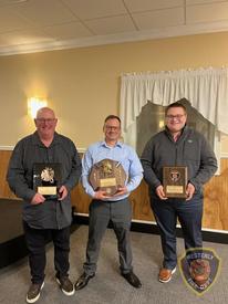 Left to right; FF Michael Sullivan (Dedicated Service Award Winner), FF Jon Turnberg (Officer Award Winner), FF Joe Capalbo Jr (FF of the Year Award Winner). 